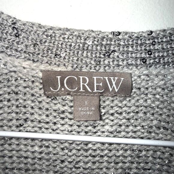 J. Crew Sequin V Neck Cardigan Sweater - Silver/Gray S - Picture 5 of 7